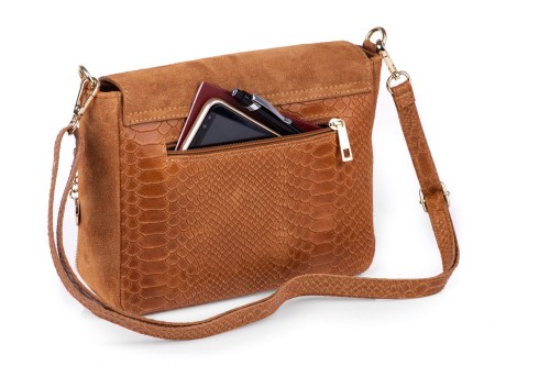 Torebka Damska Skórzana Vera Pelle Łuski Ruda