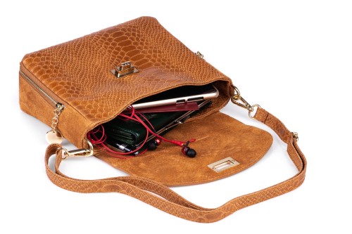 Torebka Damska Skórzana Vera Pelle Łuski Ruda