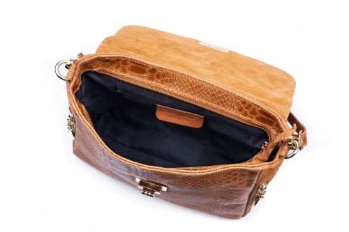 Torebka Damska Skórzana Vera Pelle Łuski Ruda