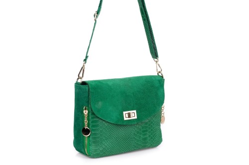 Torebka Damska Skórzana Vera Pelle Łuski Zielona