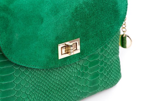 Torebka Damska Skórzana Vera Pelle Łuski Zielona