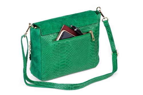 Torebka Damska Skórzana Vera Pelle Łuski Zielona