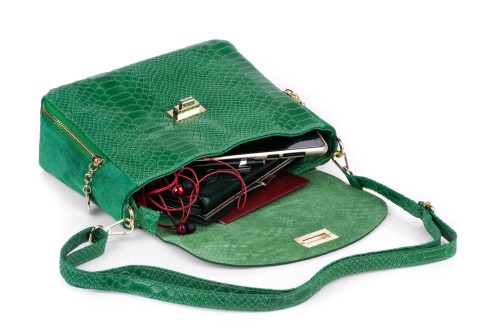 Torebka Damska Skórzana Vera Pelle Łuski Zielona