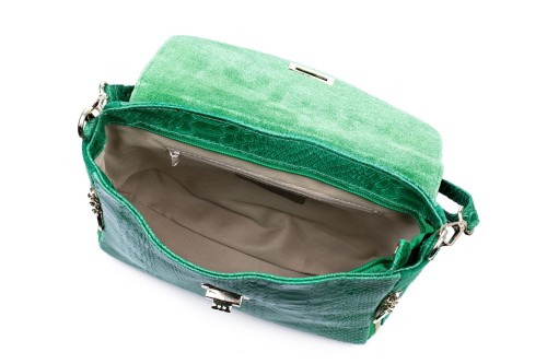 Torebka Damska Skórzana Vera Pelle Łuski Zielona