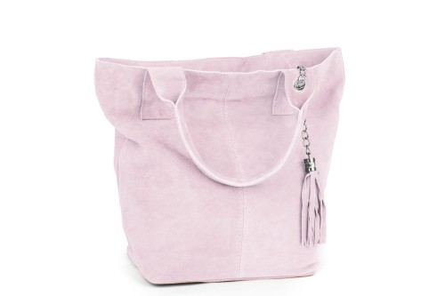 Torba Skórzana Vera Pelle Zamszowy Worek Różowa (1).jpg