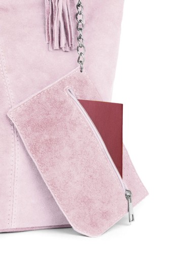 Torba Skórzana Vera Pelle Zamszowy Worek Różowa (6).jpg
