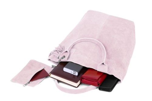 Torba Skórzana Vera Pelle Zamszowy Worek Różowa (7).jpg