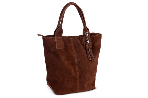 Torba Skórzana Vera Pelle Zamszowy Worek Koniak