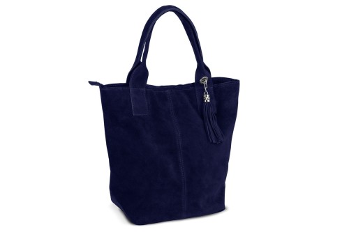 Torba Skórzana Vera Pelle Zamszowy Worek Granatowa