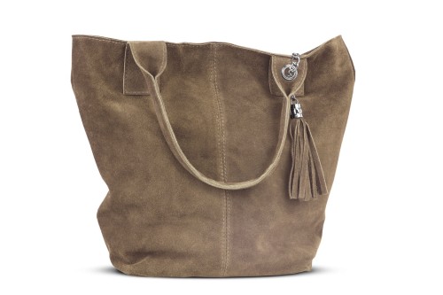 Torba Skórzana Vera Pelle Zamszowy Worek Taupe (4).jpg