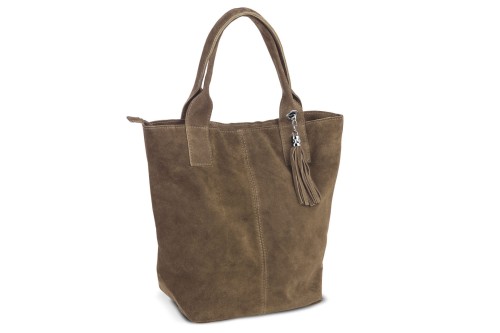 Torba Skórzana Vera Pelle Zamszowy Worek Taupe