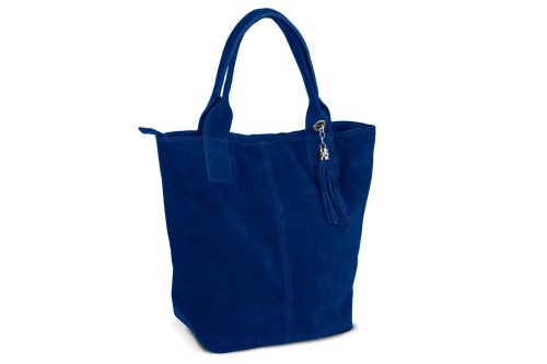 Torba Skórzana Vera Pelle Zamszowy Worek Niebieska