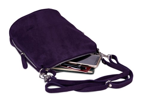 Torebka Damska Listonoszka Skórzana Vera Pelle Fioletowa