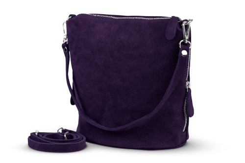 Torebka Damska Listonoszka Skórzana Vera Pelle Fioletowa