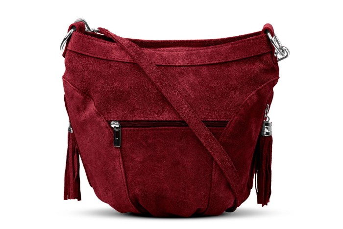 Torba Skórzana Vera Pelle Victoria Zamszowa Bordowa