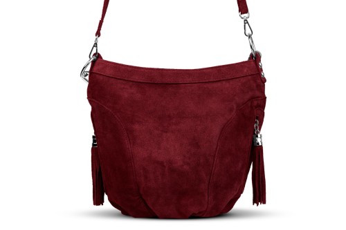 Torba Skórzana Vera Pelle Victoria Zamszowa Bordowa