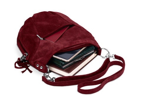 Torba Skórzana Vera Pelle Victoria Zamszowa Bordowa