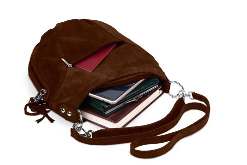 Torba Skórzana Vera Pelle Victoria Zamszowa Brązowa