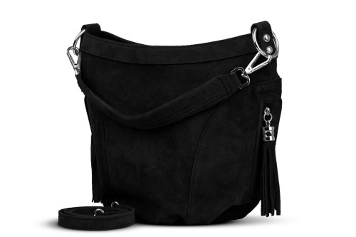 Torba Skórzana Vera Pelle Victoria Zamszowa Czarna