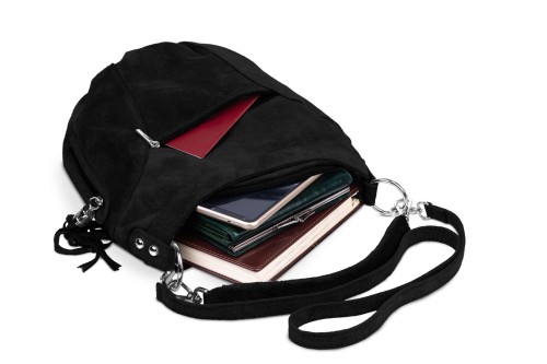 Torba Skórzana Vera Pelle Victoria Zamszowa Czarna