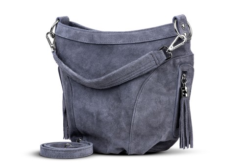 Torba Skórzana Vera Pelle Victoria Zamszowa Antracyt