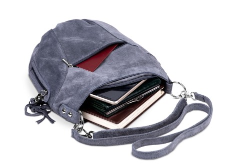 Torba Skórzana Vera Pelle Victoria Zamszowa Antracyt