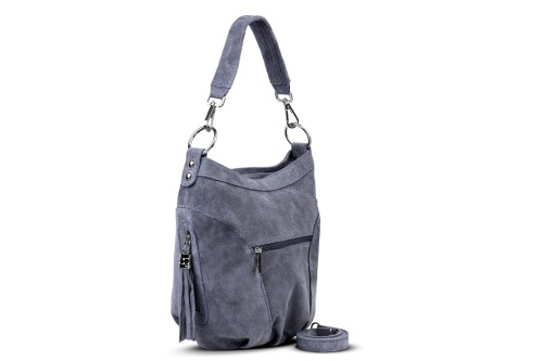 Torba Skórzana Vera Pelle Victoria Zamszowa Antracyt