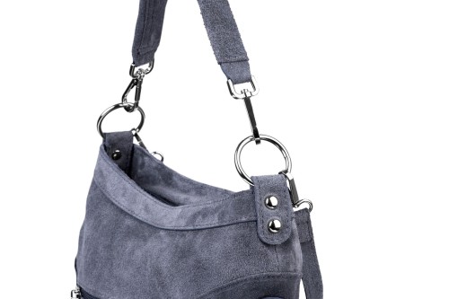 Torba Skórzana Vera Pelle Victoria Zamszowa Antracyt