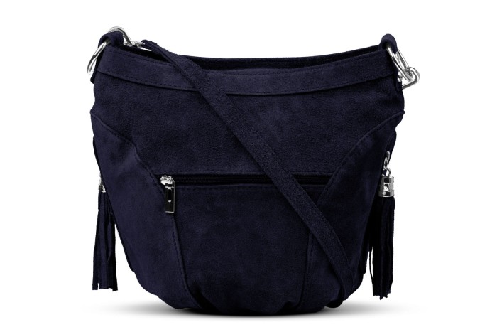 Torba Skórzana Vera Pelle Victoria Zamszowa Granatowa