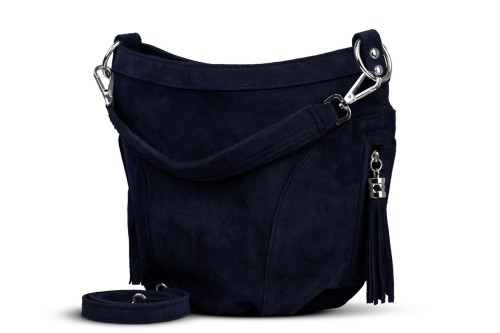 Torba Skórzana Vera Pelle Victoria Zamszowa Granatowa