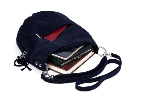 Torba Skórzana Vera Pelle Victoria Zamszowa Granatowa