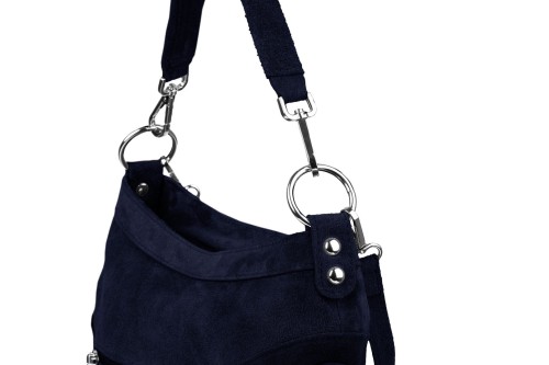 Torba Skórzana Vera Pelle Victoria Zamszowa Granatowa