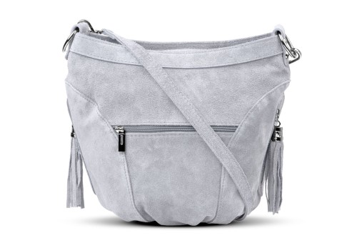 Torba Skórzana Vera Pelle Victoria Zamszowa Szara