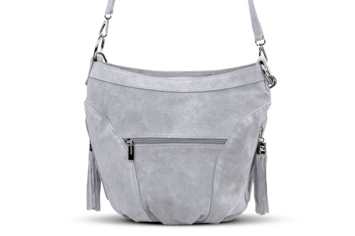 Torba Skórzana Vera Pelle Victoria Zamszowa Szara