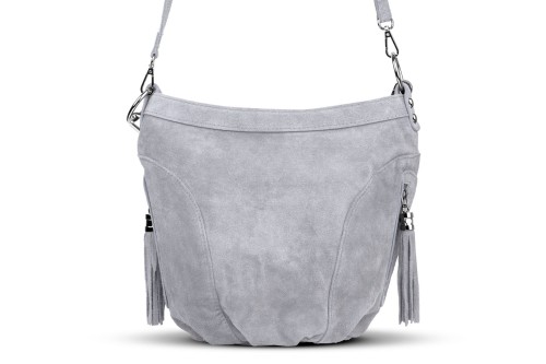 Torba Skórzana Vera Pelle Victoria Zamszowa Szara