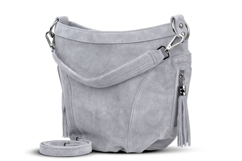 Torba Skórzana Vera Pelle Victoria Zamszowa Szara