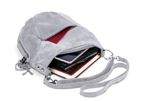 Torba Skórzana Vera Pelle Victoria Zamszowa Szara