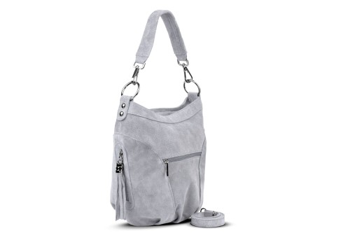 Torba Skórzana Vera Pelle Victoria Zamszowa Szara