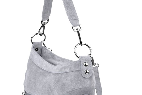 Torba Skórzana Vera Pelle Victoria Zamszowa Szara