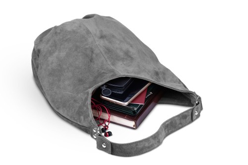 Torba Skórzana Vera Pelle Zamszowy Worek Grafitowa