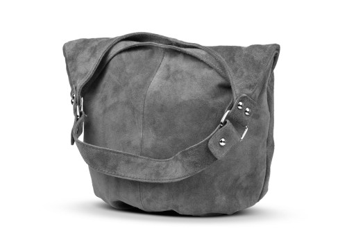 Torba Skórzana Vera Pelle Zamszowy Worek Grafitowa