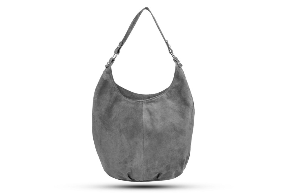 Torba Skórzana Vera Pelle Zamszowy Worek Grafitowa