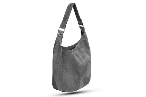 Torba Skórzana Vera Pelle Zamszowy Worek Grafitowa