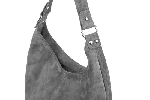 Torba Skórzana Vera Pelle Zamszowy Worek Grafitowa