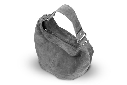Torba Skórzana Vera Pelle Zamszowy Worek Grafitowa