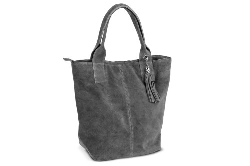 Torba Skórzana Vera Pelle Zamszowy Worek Grafitowa