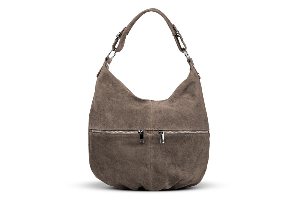 Torba Skórzana Vera Pelle Zamszowy Worek Taupe