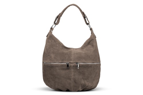 Torba Skórzana Vera Pelle Zamszowy Worek Taupe