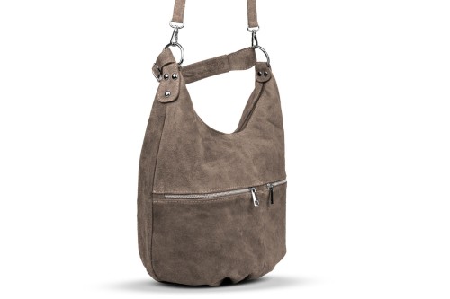 Torba Skórzana Vera Pelle Zamszowy Worek Taupe