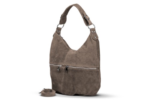 Torba Skórzana Vera Pelle Zamszowy Worek Taupe